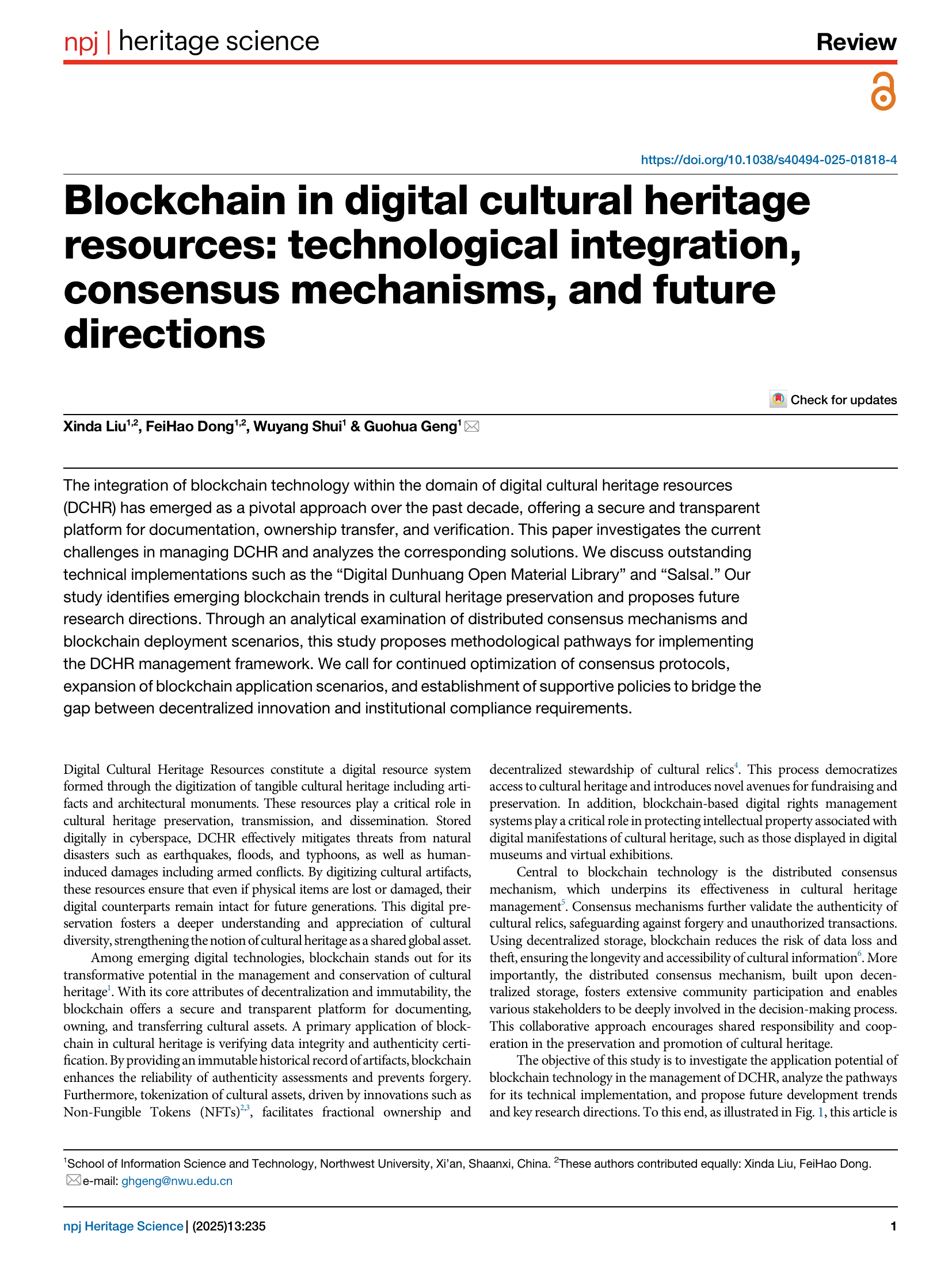 Blockchain in digital cultural heritage resources: technological integration, consensus mechanisms, and future directions thumbnail