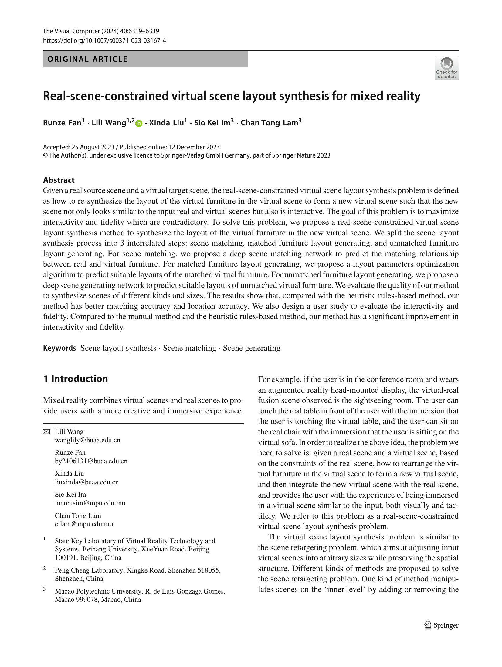 Real-scene-constrained virtual scene layout synthesis for mixed reality thumbnail